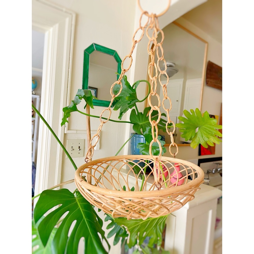 Rare ‘70s Hanging Rattan Basket